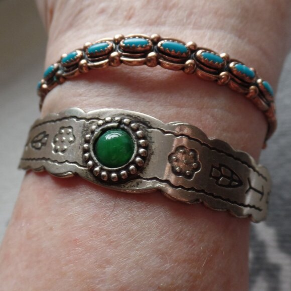 Jewelry - Set of 2 CUFF Bracelets Copper w/ Faux Turquoise & Silver Color Faux Turquoise